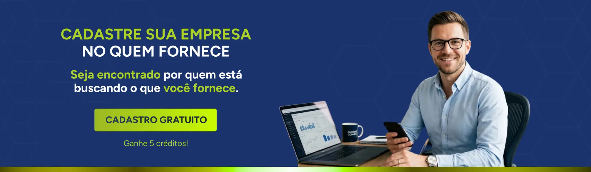Cadastre sua empresa no Quem Fornece. Seja encontrado por quem está buscando o que você fornece. Cadastro gratuito e ganhe 5 créditos.